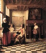 A Woman Drinking with Two Men s HOOCH, Pieter de